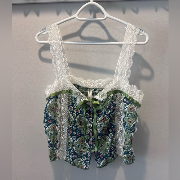 Anthropologie Tops - Anthropologie Green and Blue Floral Lace Blouse NWOT